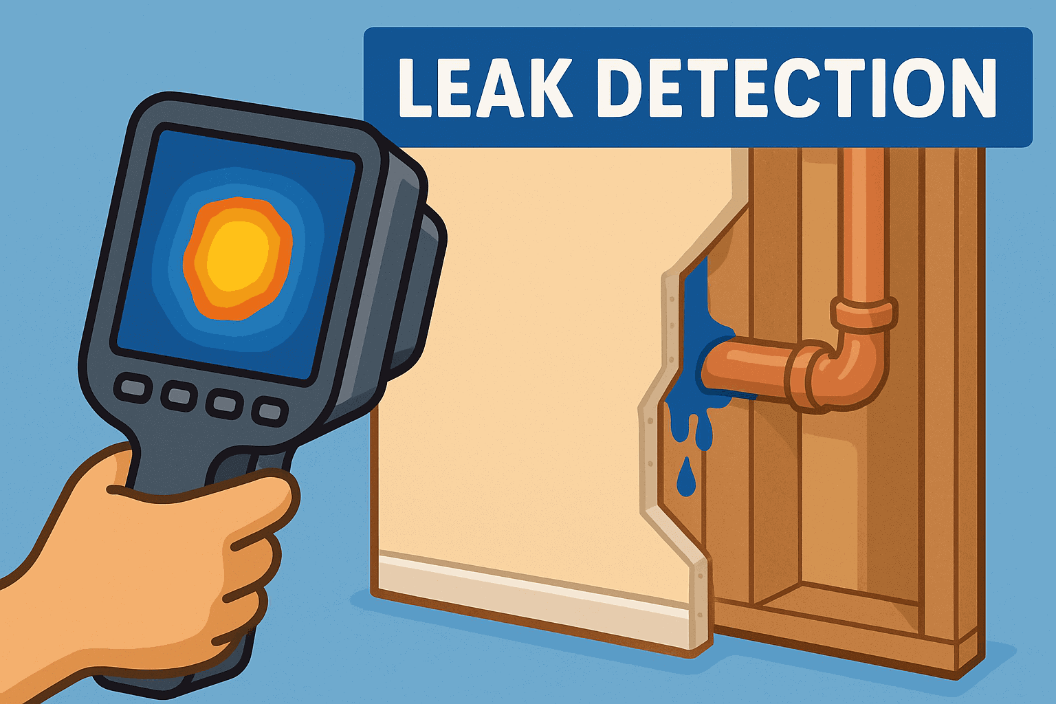 Thermal image showing hidden plumbing leak inside a wall